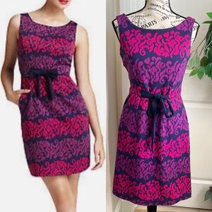 Lilly Pulitzer Evie Ponte Sheath Dress True Navy Follow the Leader Print Sz S